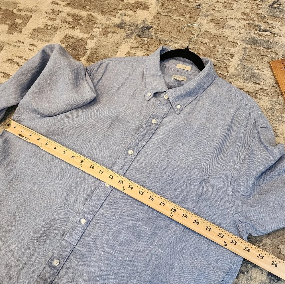 100% Linen J. Crew‎ Baird McNutt Blue Long Sleeve Button Shirt Men's Size XL